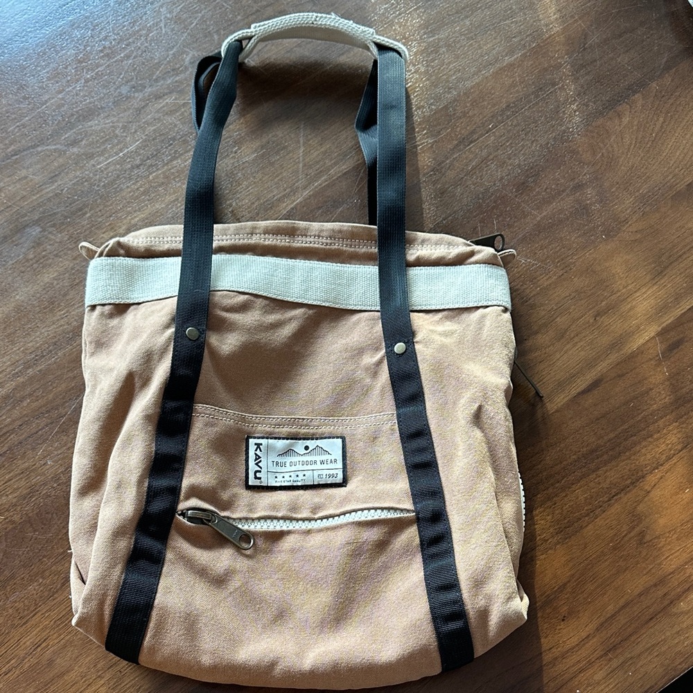 Kavu True Outdoor Wear Brown Canvas Convertible Tote Bag Backpack.